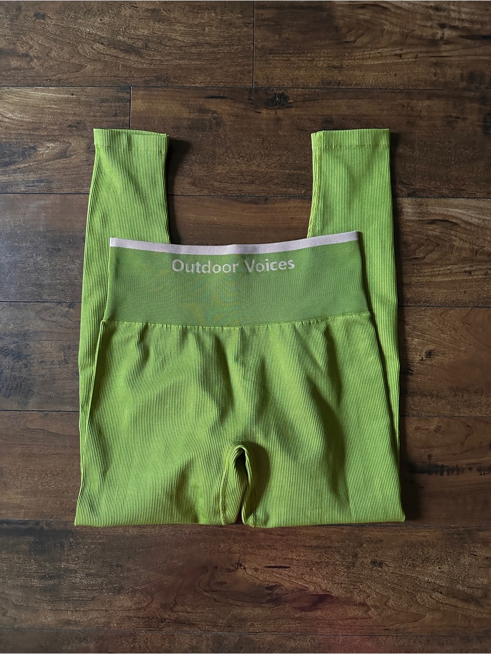 Outdoor Voices Green Ribbed Leggings